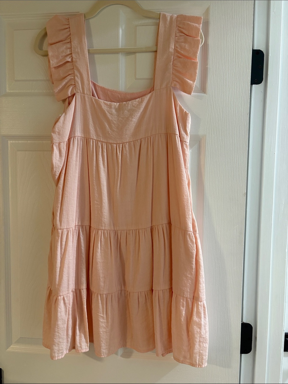 Girls Peach Ruffle Strap Tiered Casual Dress